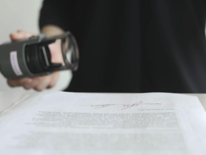 Notar u crnoj majici overava ugovor pečatom