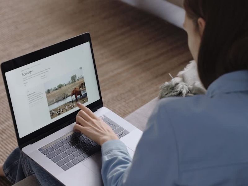 devojka proverava svoj sajt o ekologiji na laptopu